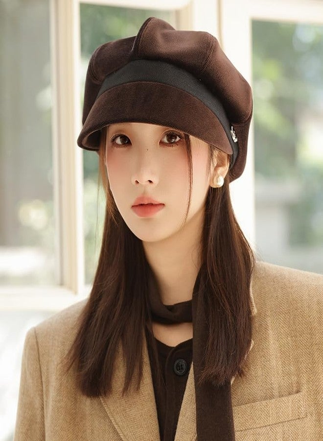 URAWOW Newsboy Cap for Women with Visor Fall Beret Hats for Women Ladies Slouchy Fashion Accessories Classic Casual - Image 2